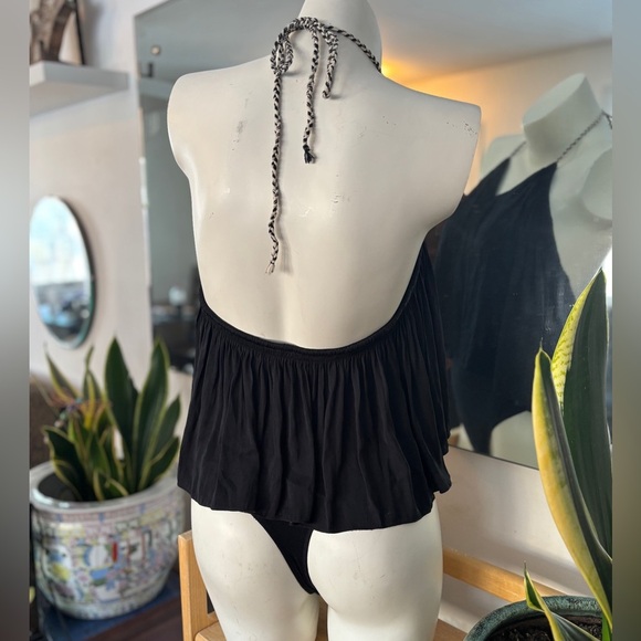 Intimately Free People Callie Bodysuit Black Flowy Halter V Neck Women’s SZ S - Picture 5 of 7